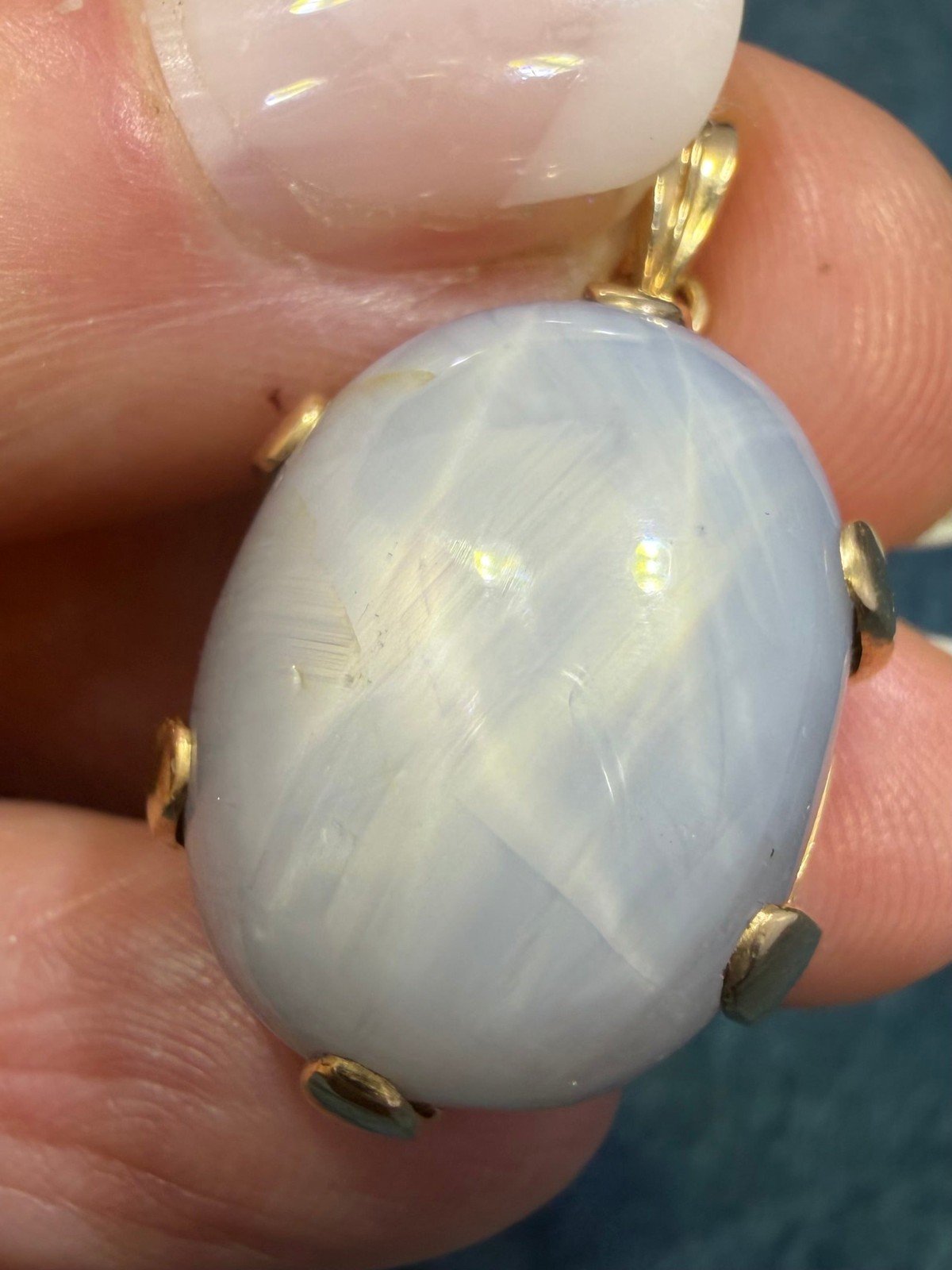 14k Gold Lavender Gray Star Sapphire Pendant. 0.8" 13.9g Dragons Egg *Video*