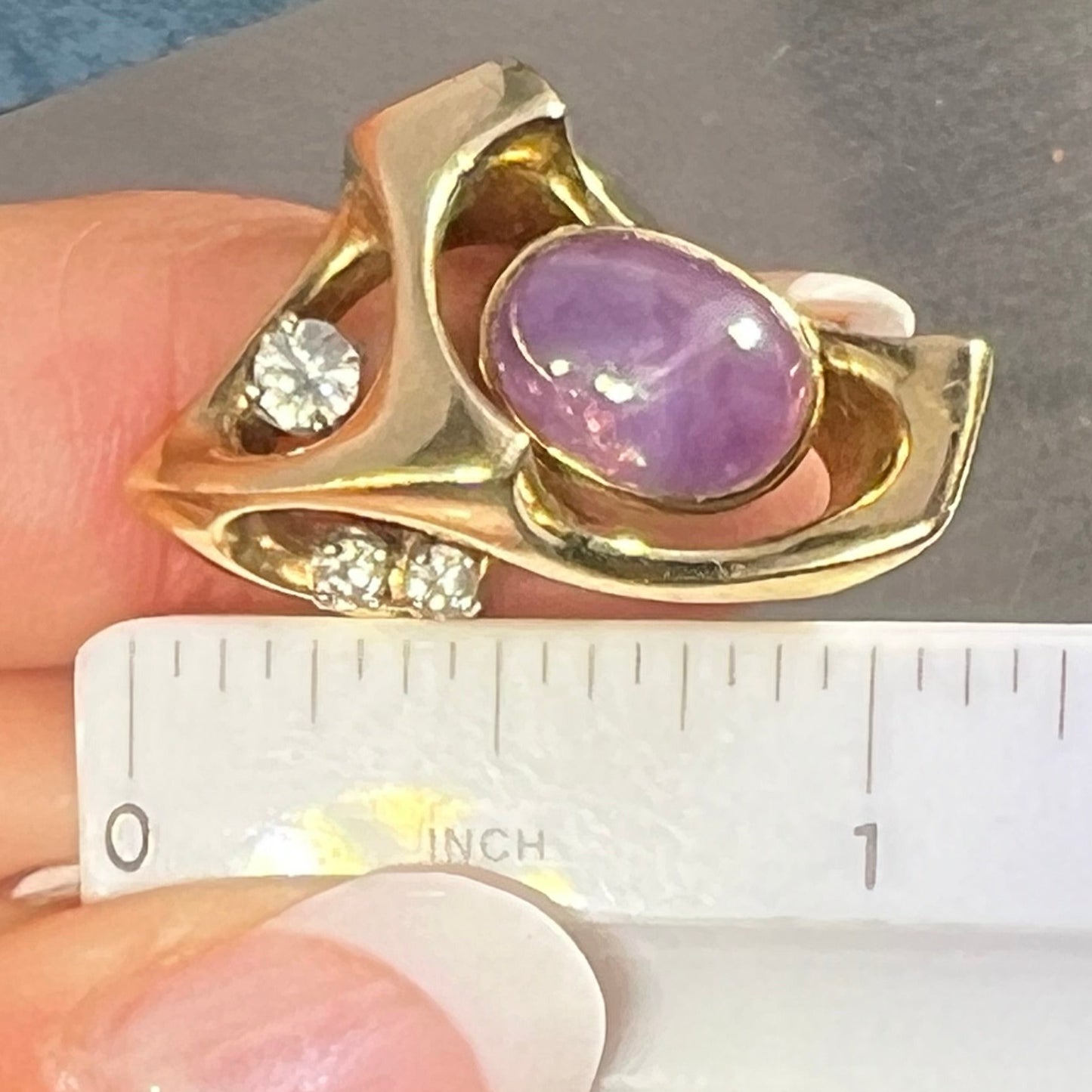 14k Gold Lavender Star Sapphire + Diamond Modern Ring 1" + 15g *VIDEO*