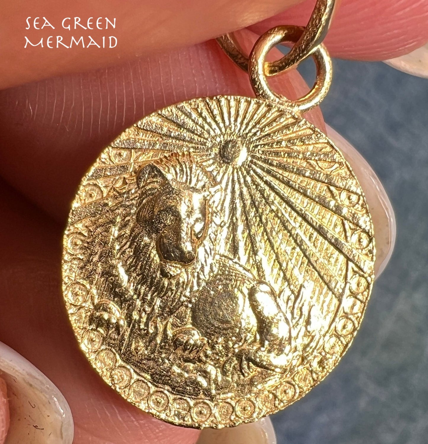 14k Gold Lion Aslan + Sunburst Medallion Disc Pendant *Video*