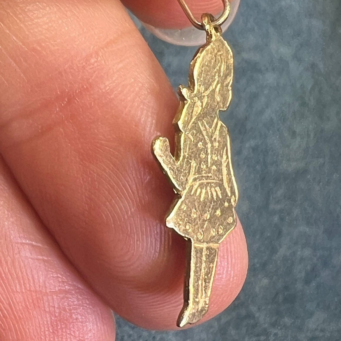 14k Gold Little Girl in Polka Dot Dress Pendant. "Come Play!"