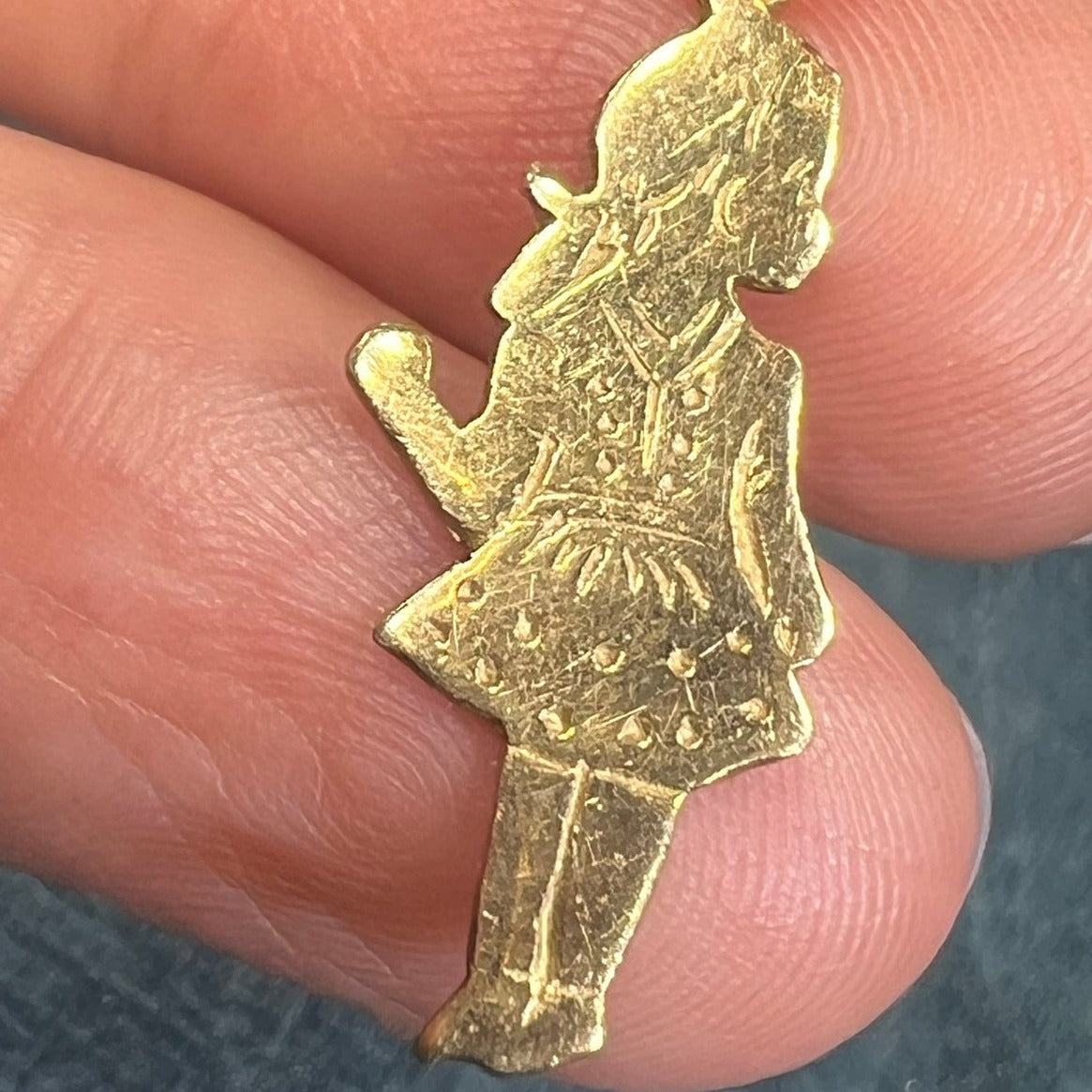 14k Gold Little Girl in Polka Dot Dress Pendant. "Come Play!"