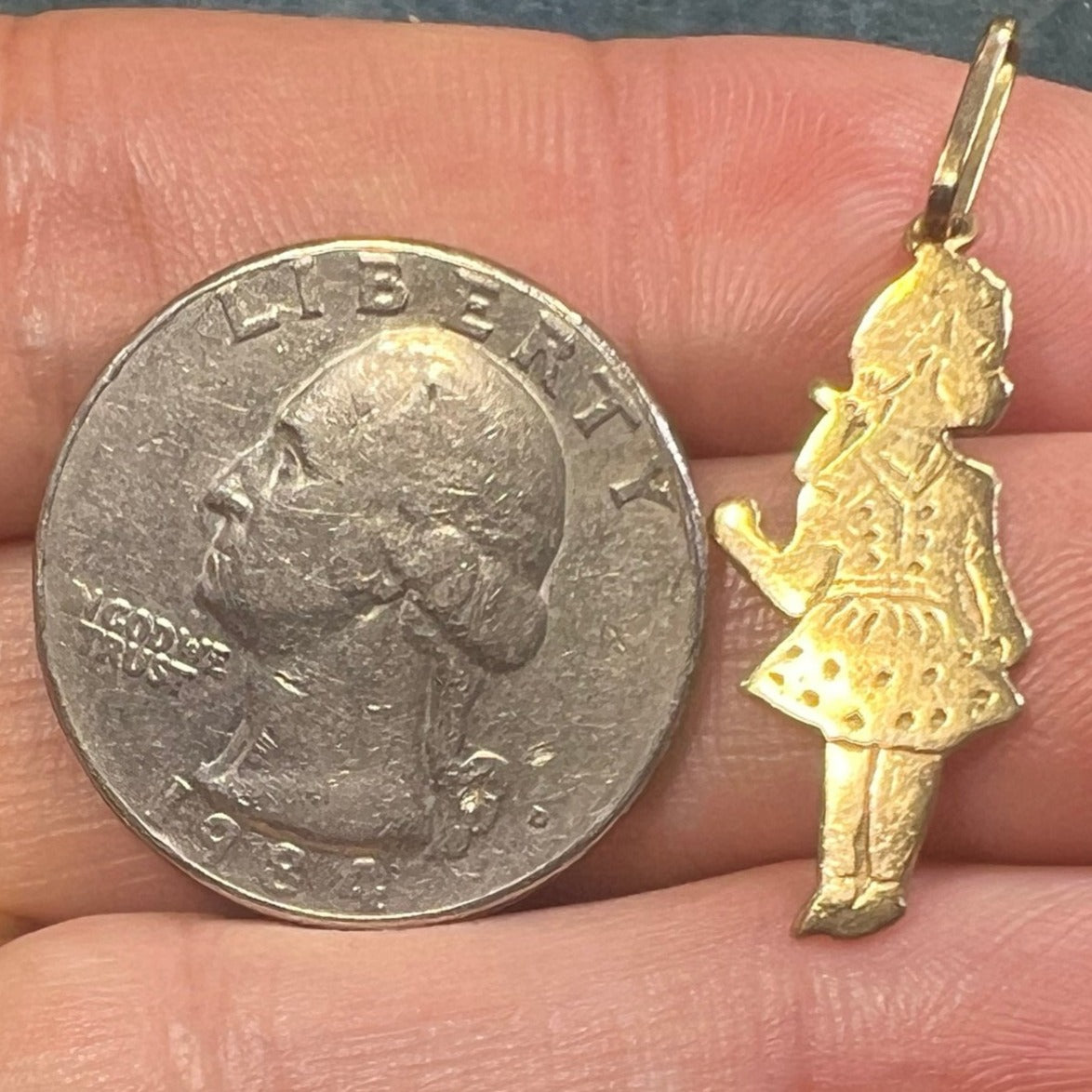 14k Gold Little Girl in Polka Dot Dress Pendant. "Come Play!"