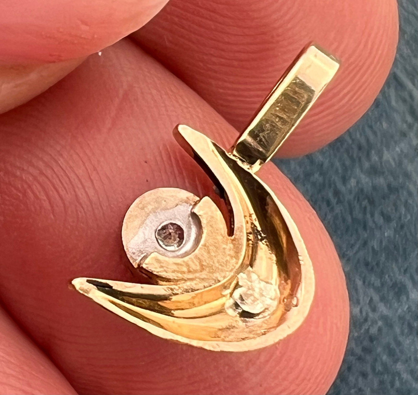 14k Gold MCM Modern Diamond + Crescent Moon Pendant. Tiny!