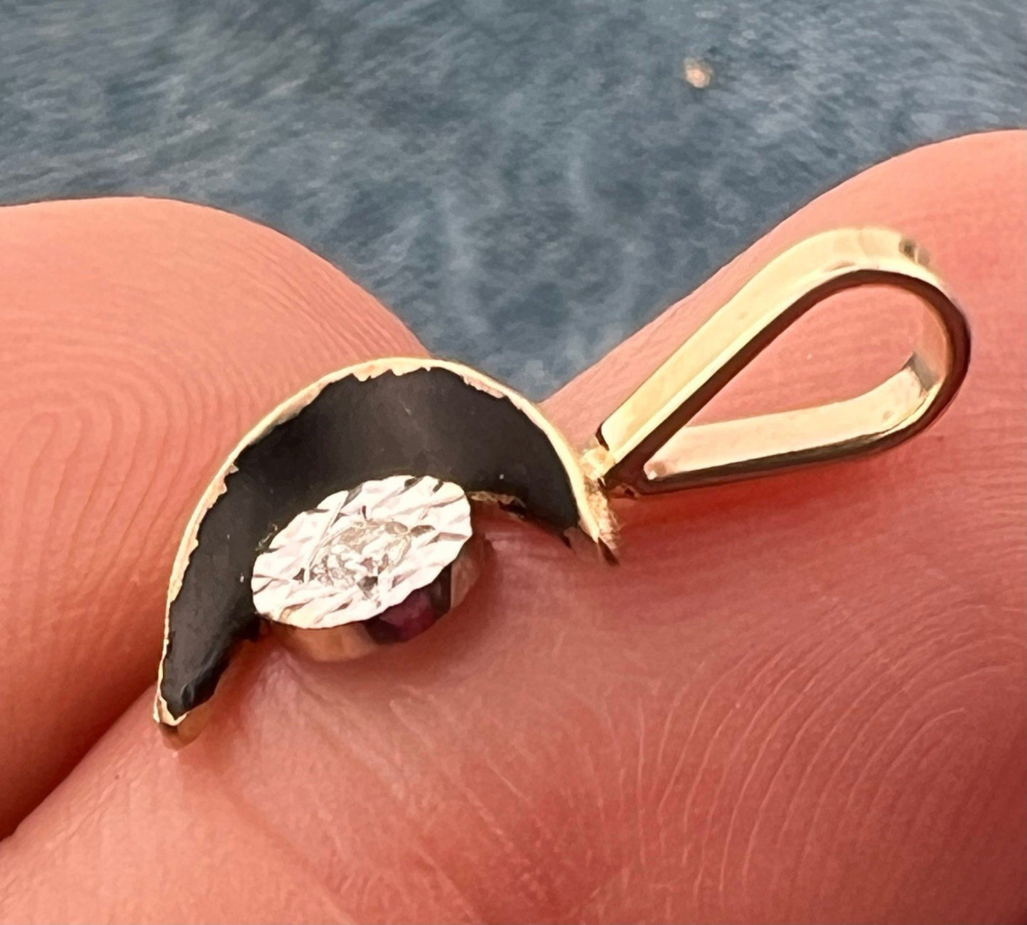 14k Gold MCM Modern Diamond + Crescent Moon Pendant. Tiny!