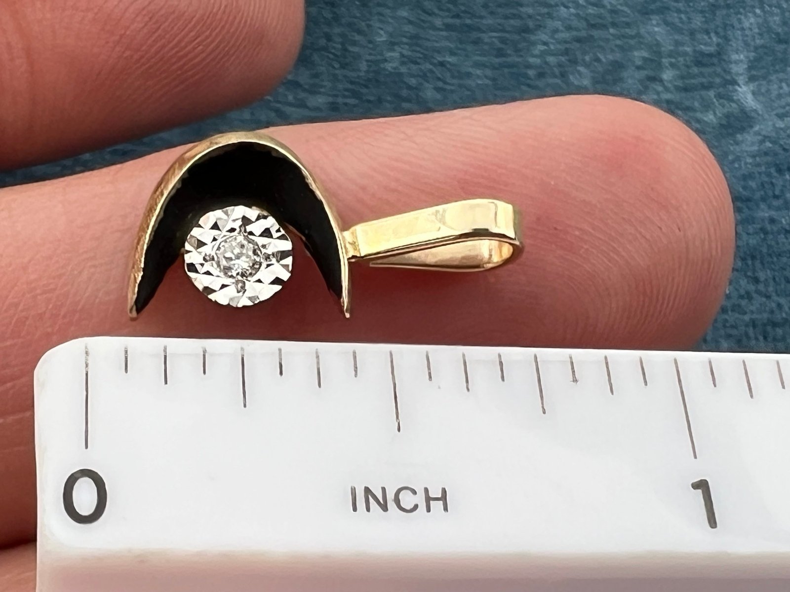 14k Gold MCM Modern Diamond + Crescent Moon Pendant. Tiny!