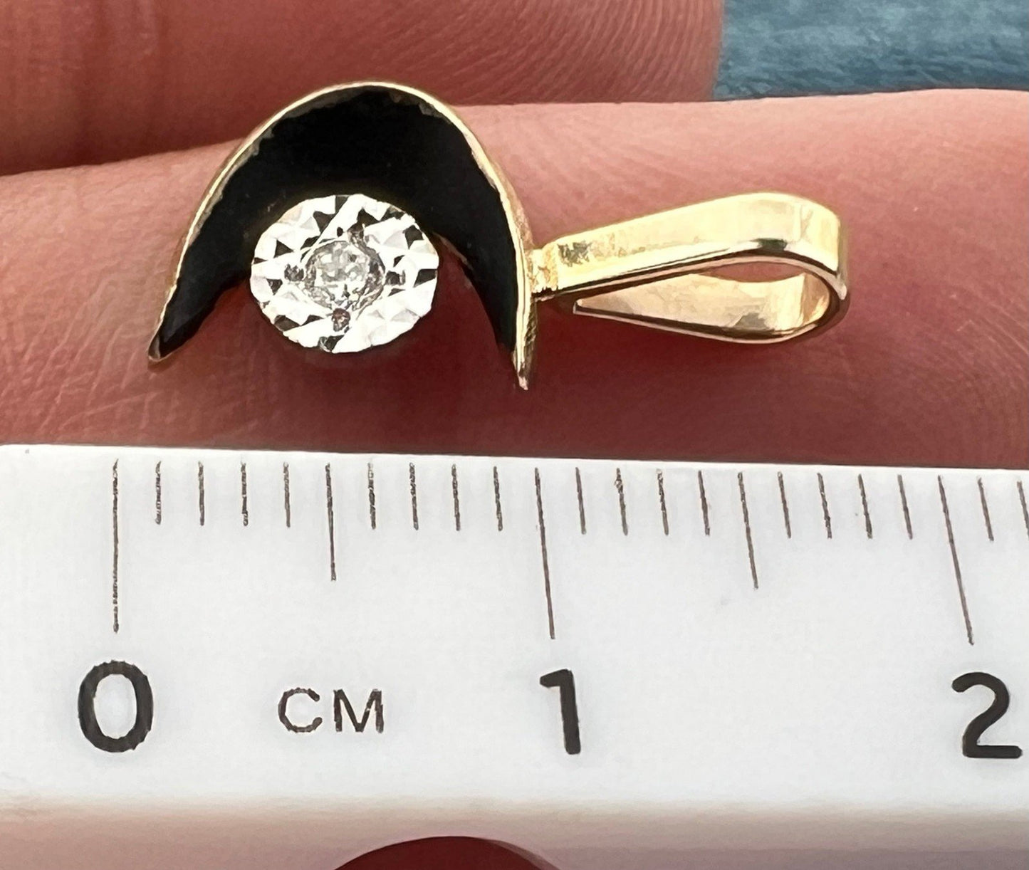 14k Gold MCM Modern Diamond + Crescent Moon Pendant. Tiny!