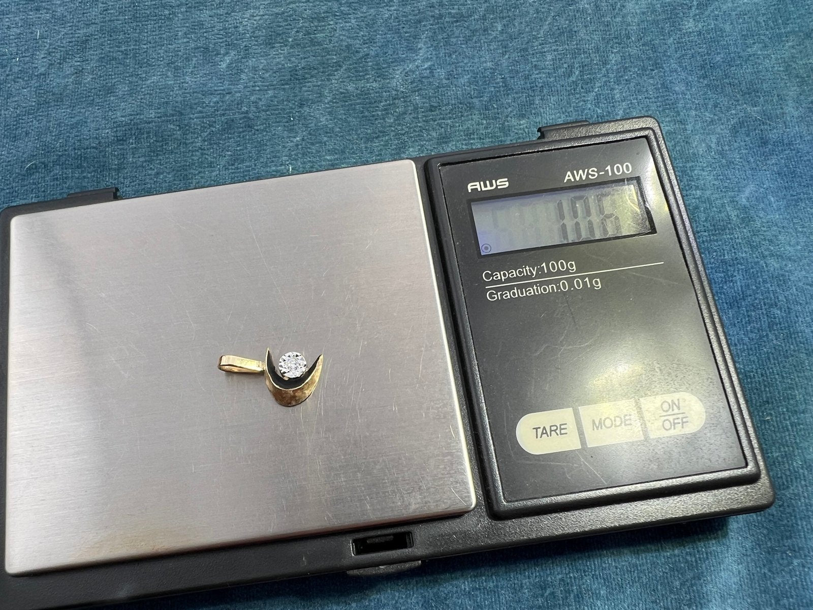 14k Gold MCM Modern Diamond + Crescent Moon Pendant. Tiny!