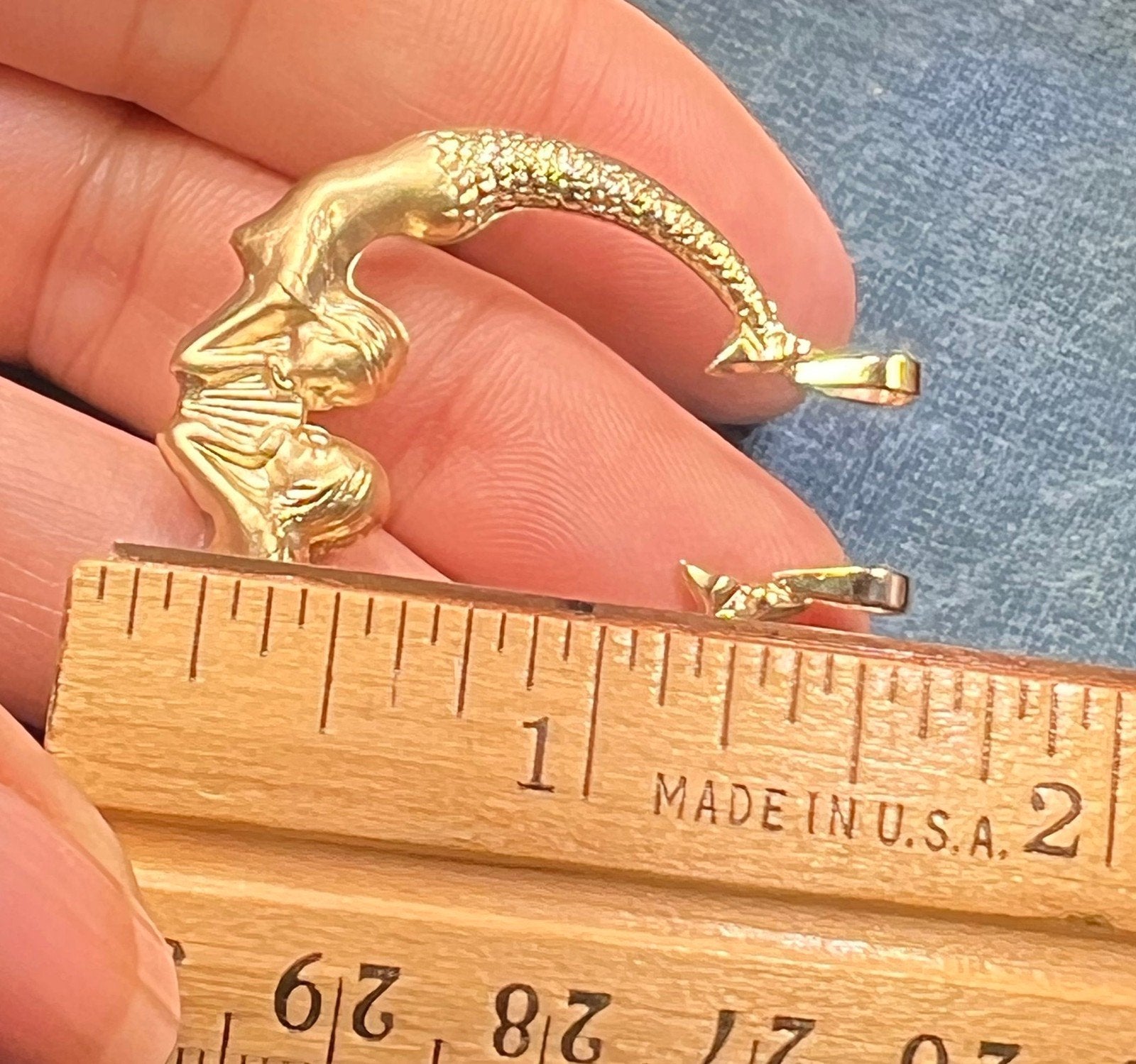 14k Gold MERMAIDS Art Deco Pendant. 1"