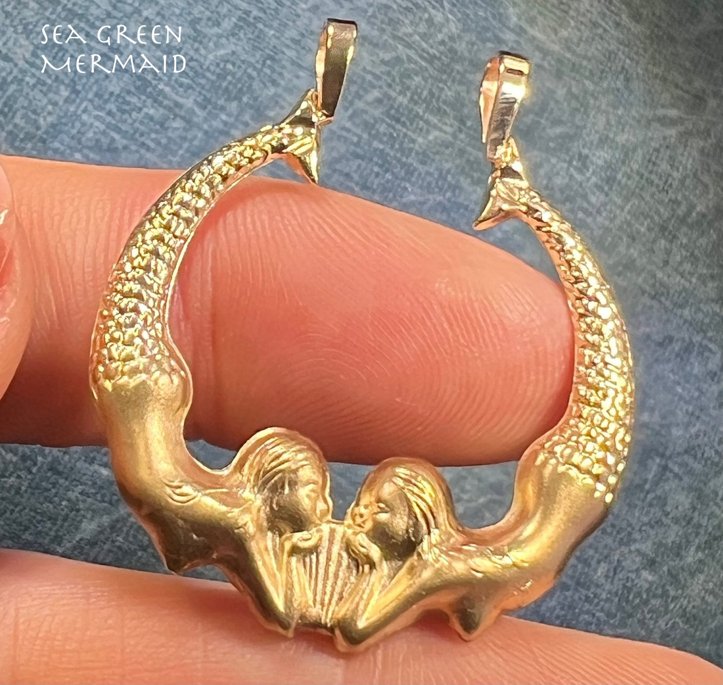 14k Gold MERMAIDS Art Deco Pendant. 1"