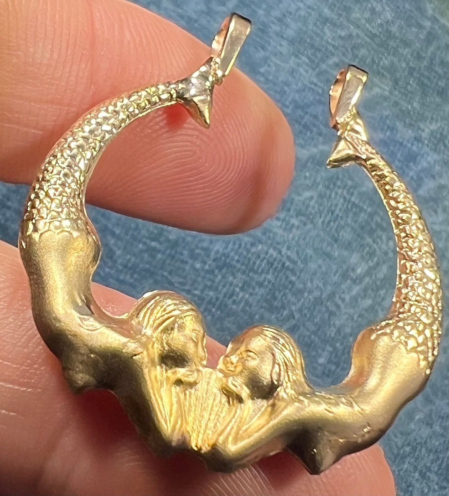 14k Gold MERMAIDS Art Deco Pendant. 1"
