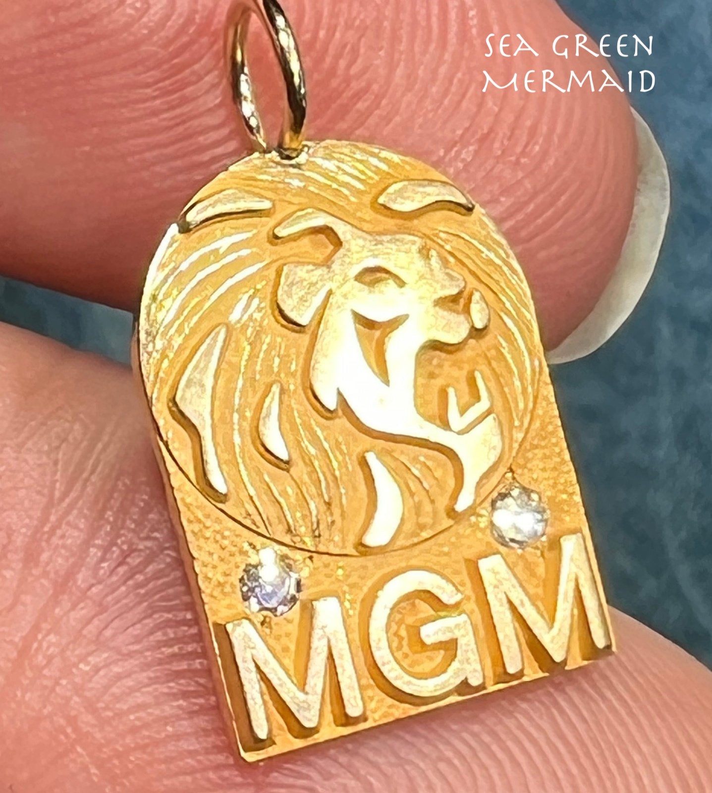 14k Gold MGM LION Pendant w Gypsy-Set Diamonds *RARE*