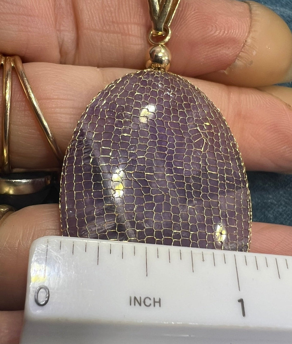 14k Gold Mesh Bag w Amethyst Cabochon Pendant. 2.5"+ 15g *Video*