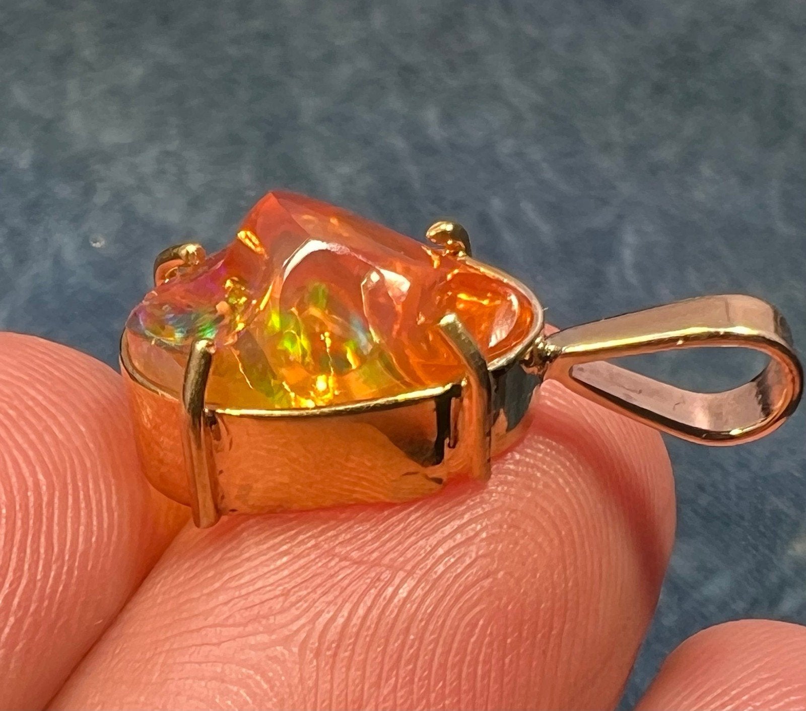 14k Gold Mexican Fire Jelly Opal Pendant *Video* - L