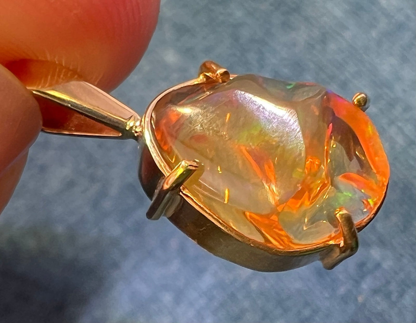 14k Gold Mexican Fire Jelly Opal Pendant *Video* - L