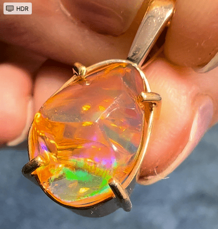 14k Gold Mexican Fire Jelly Opal Pendant *Video* - L