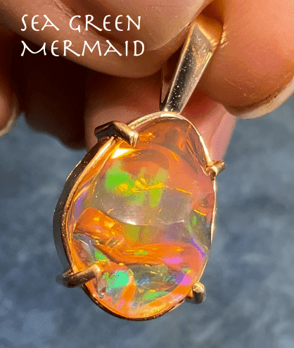 14k Gold Mexican Fire Jelly Opal Pendant *Video* - L