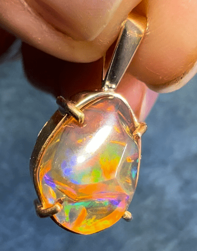 14k Gold Mexican Fire Jelly Opal Pendant *Video* - L