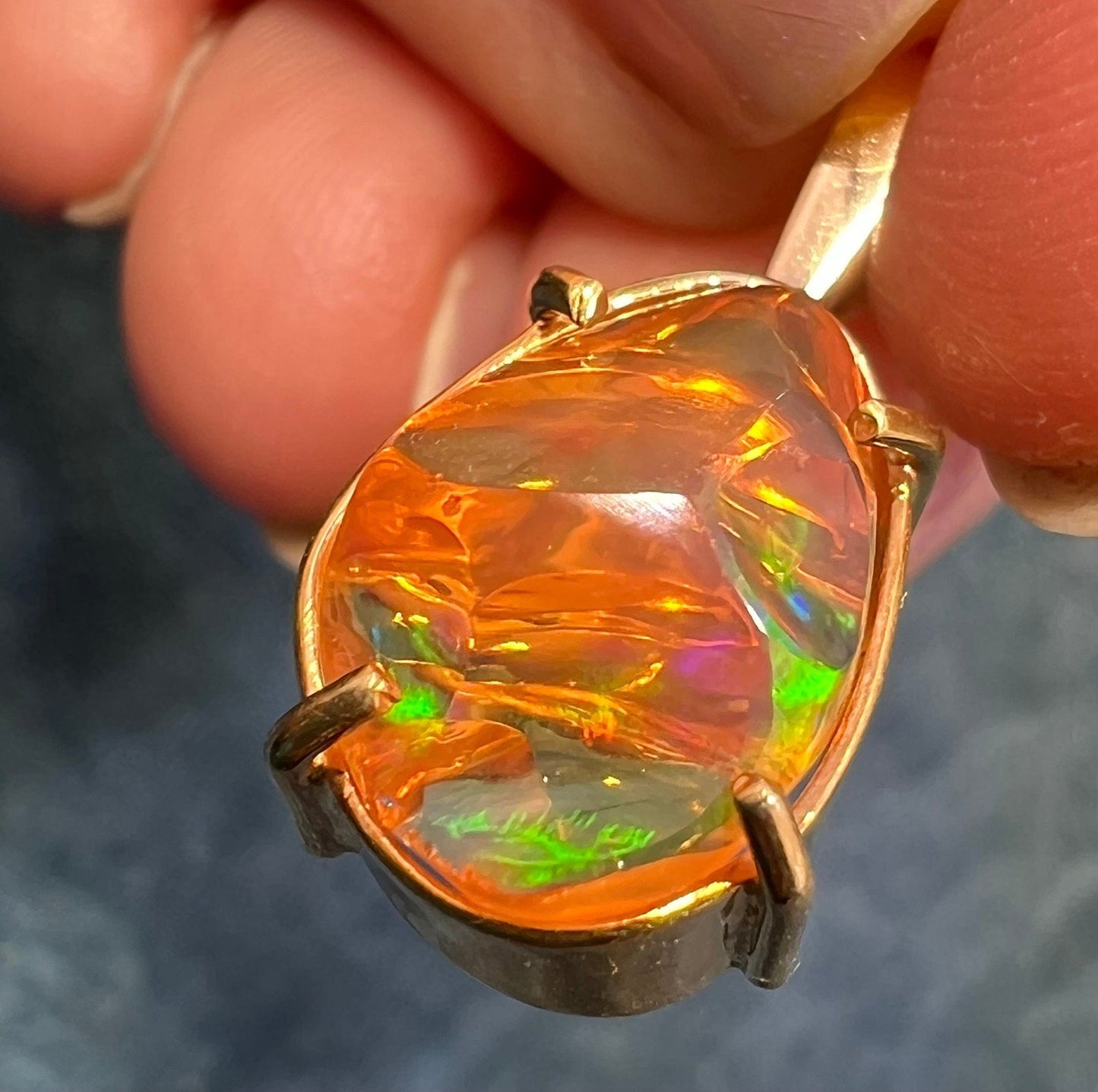 14k Gold Mexican Fire Jelly Opal Pendant *Video* - L