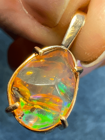 14k Gold Mexican Fire Jelly Opal Pendant *Video* - L