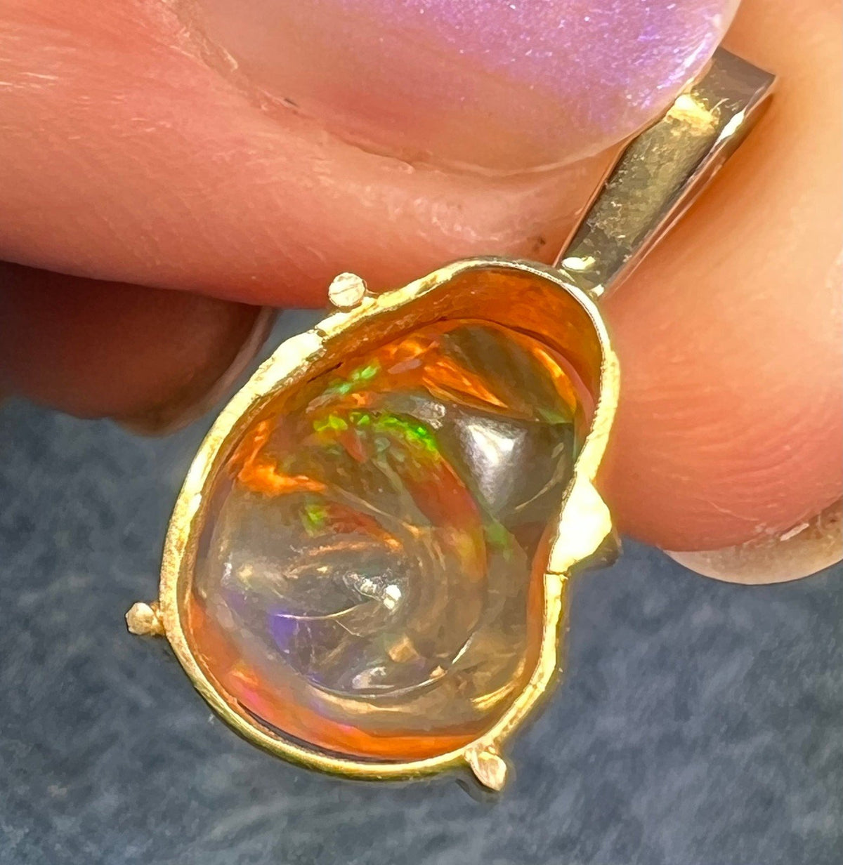 14k Gold Mexican Fire Jelly Opal Pendant *Video* - R