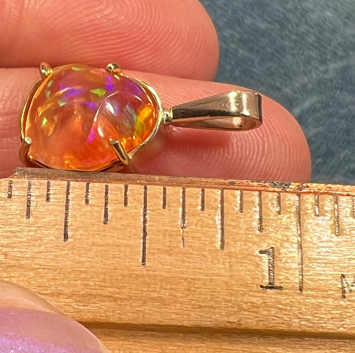 14k Gold Mexican Fire Jelly Opal Pendant *Video* - R