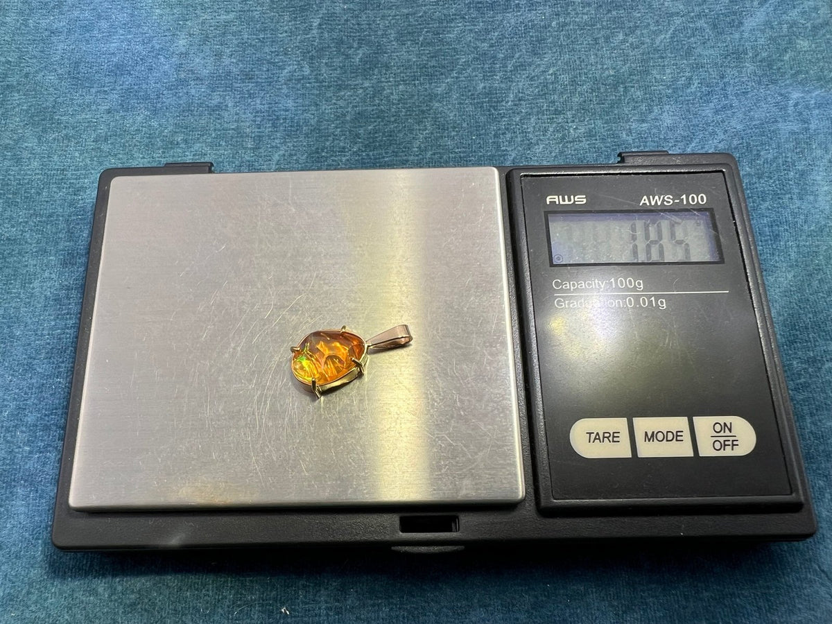 14k Gold Mexican Fire Jelly Opal Pendant *Video* - R