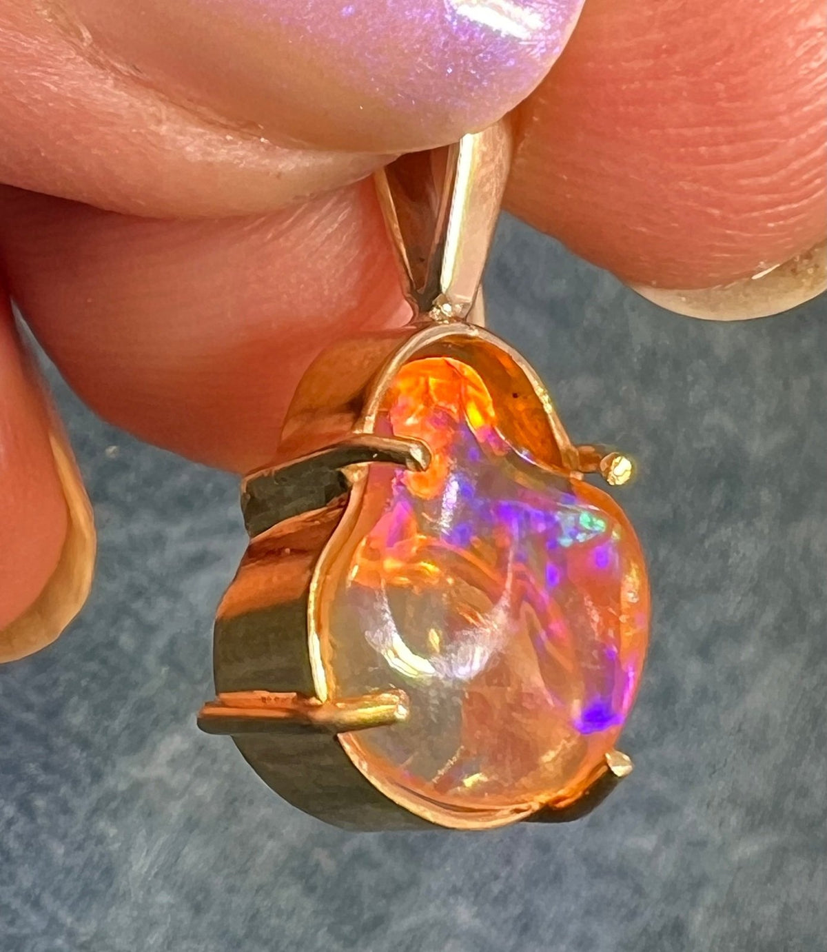 14k Gold Mexican Fire Jelly Opal Pendant *Video* - R
