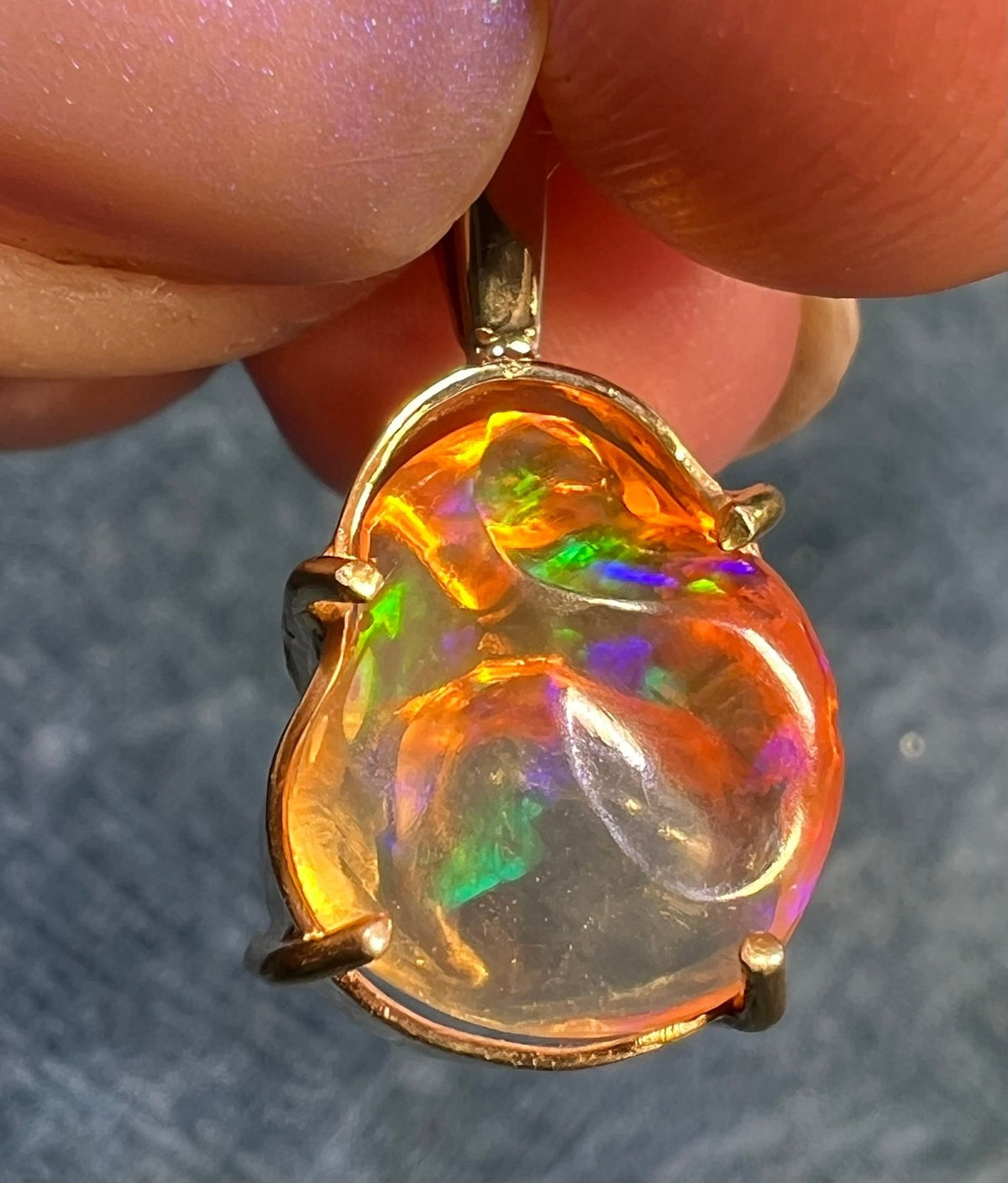 14k Gold Mexican Fire Jelly Opal Pendant *Video* - R