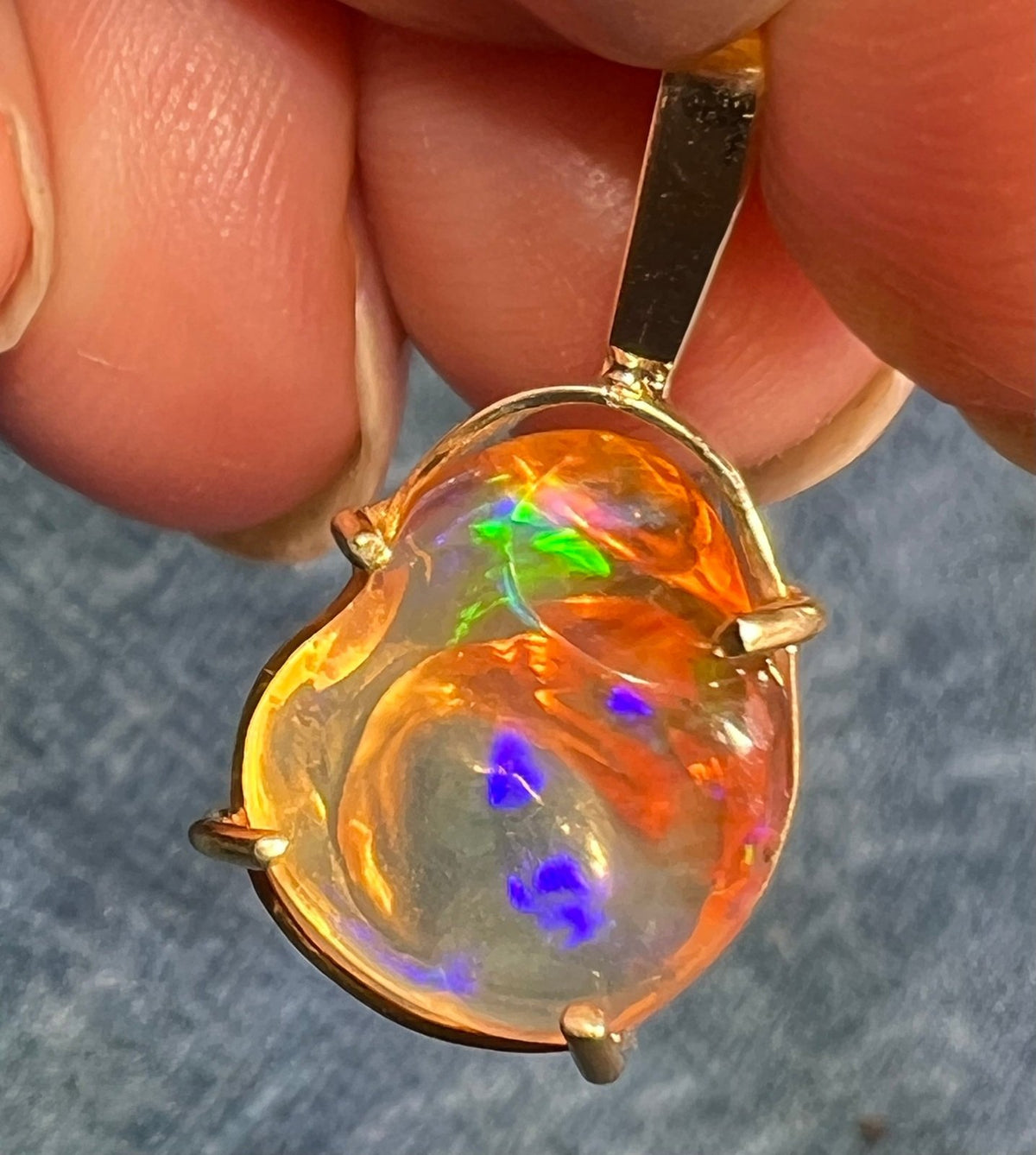 14k Gold Mexican Fire Jelly Opal Pendant *Video* - R