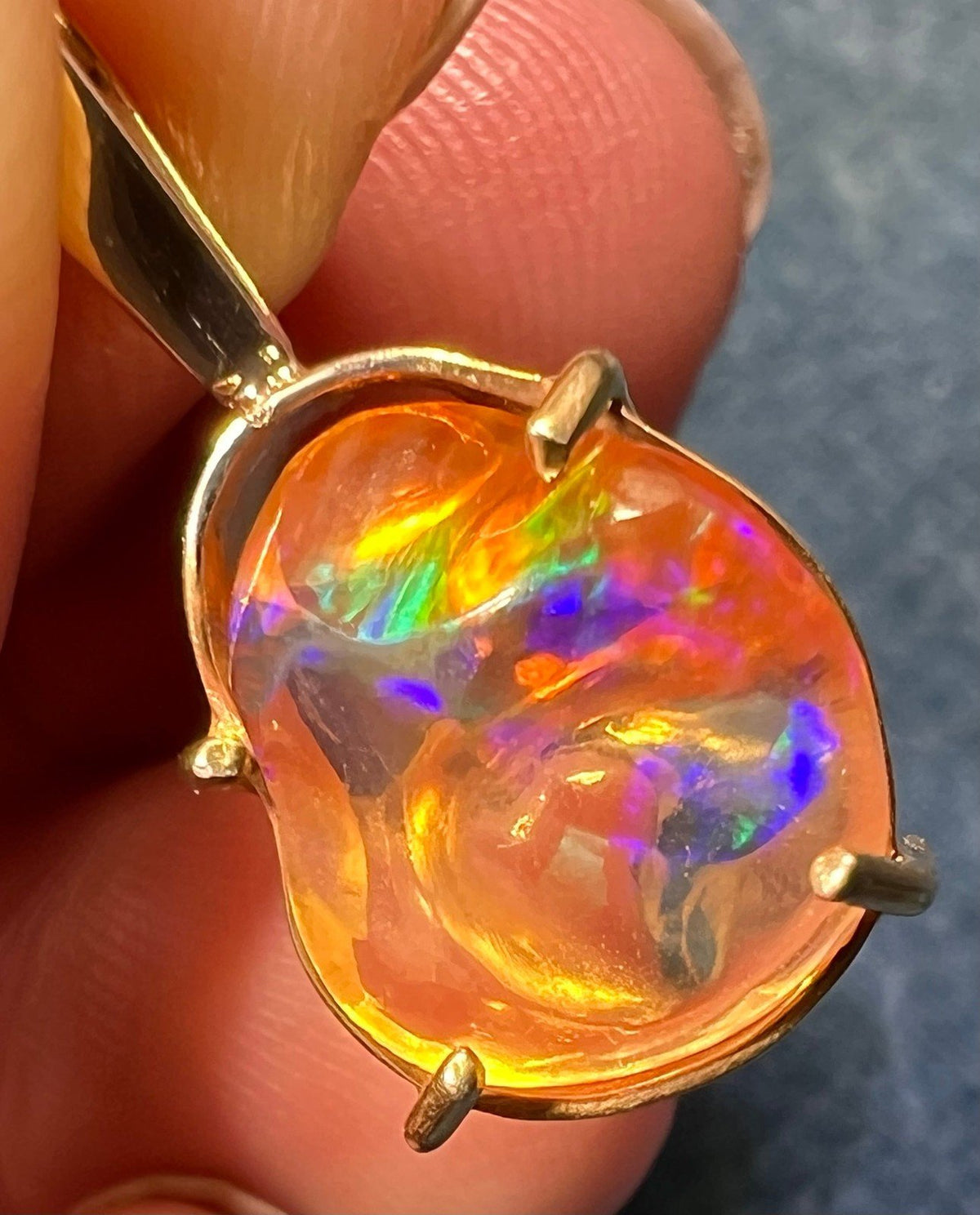 14k Gold Mexican Fire Jelly Opal Pendant *Video* - R
