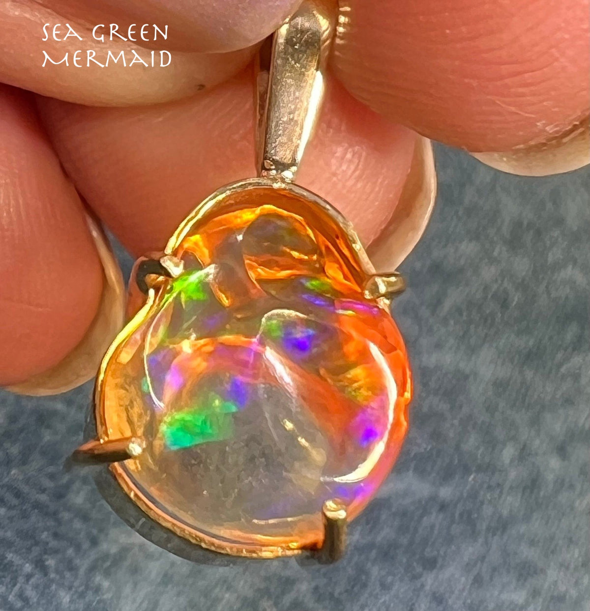 14k Gold Mexican Fire Jelly Opal Pendant *Video* - R
