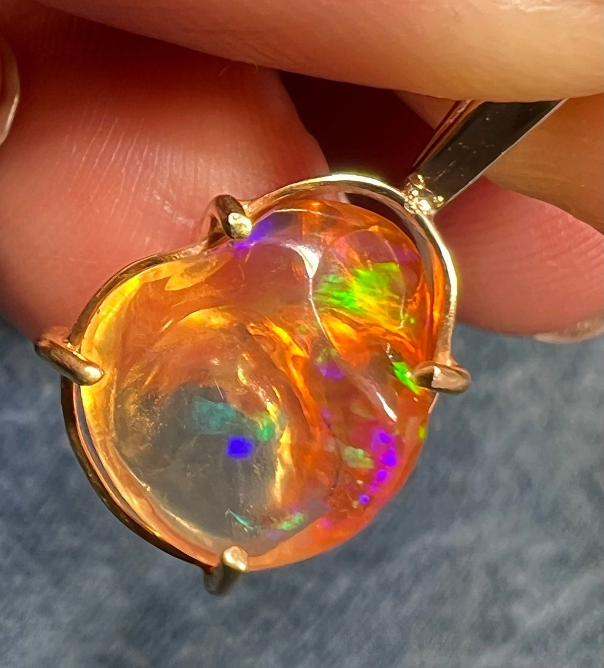 14k Gold Mexican Fire Jelly Opal Pendant *Video* - R