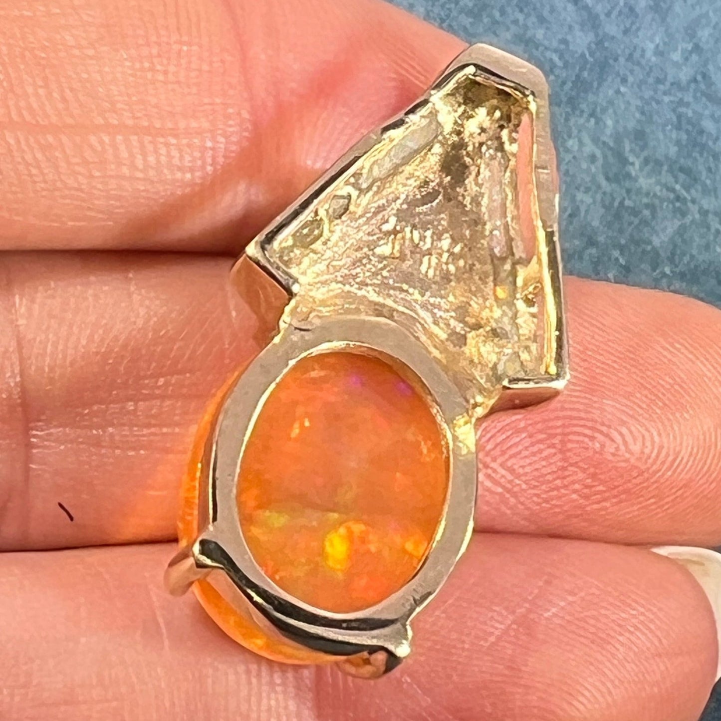 14k Gold Mexican Fire Opal Pendant w Lab Opal Accents. 1" 7g *Video*