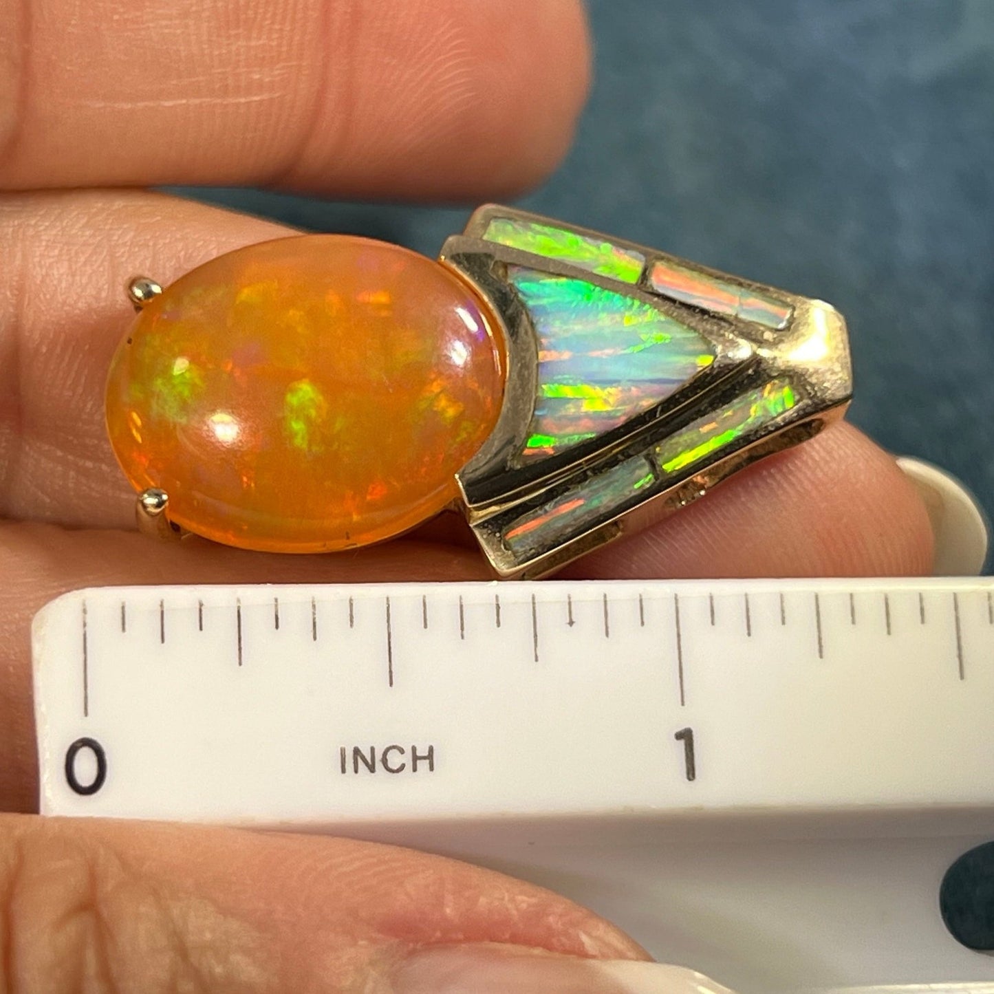 14k Gold Mexican Fire Opal Pendant w Lab Opal Accents. 1" 7g *Video*