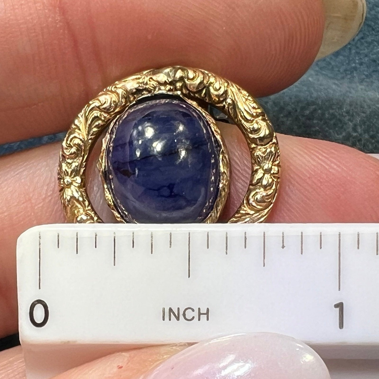 14k Gold + Mixed Metals Natural Blue Sapphire Cabochon Ring. 3/4" + 12g