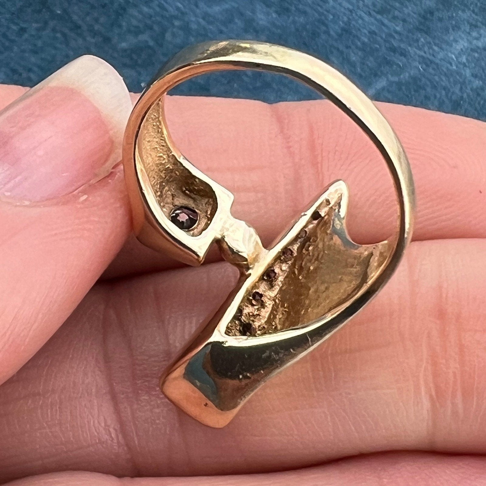 14k Gold Modernist Asymmetrical Diamond Ring. MCM Modern