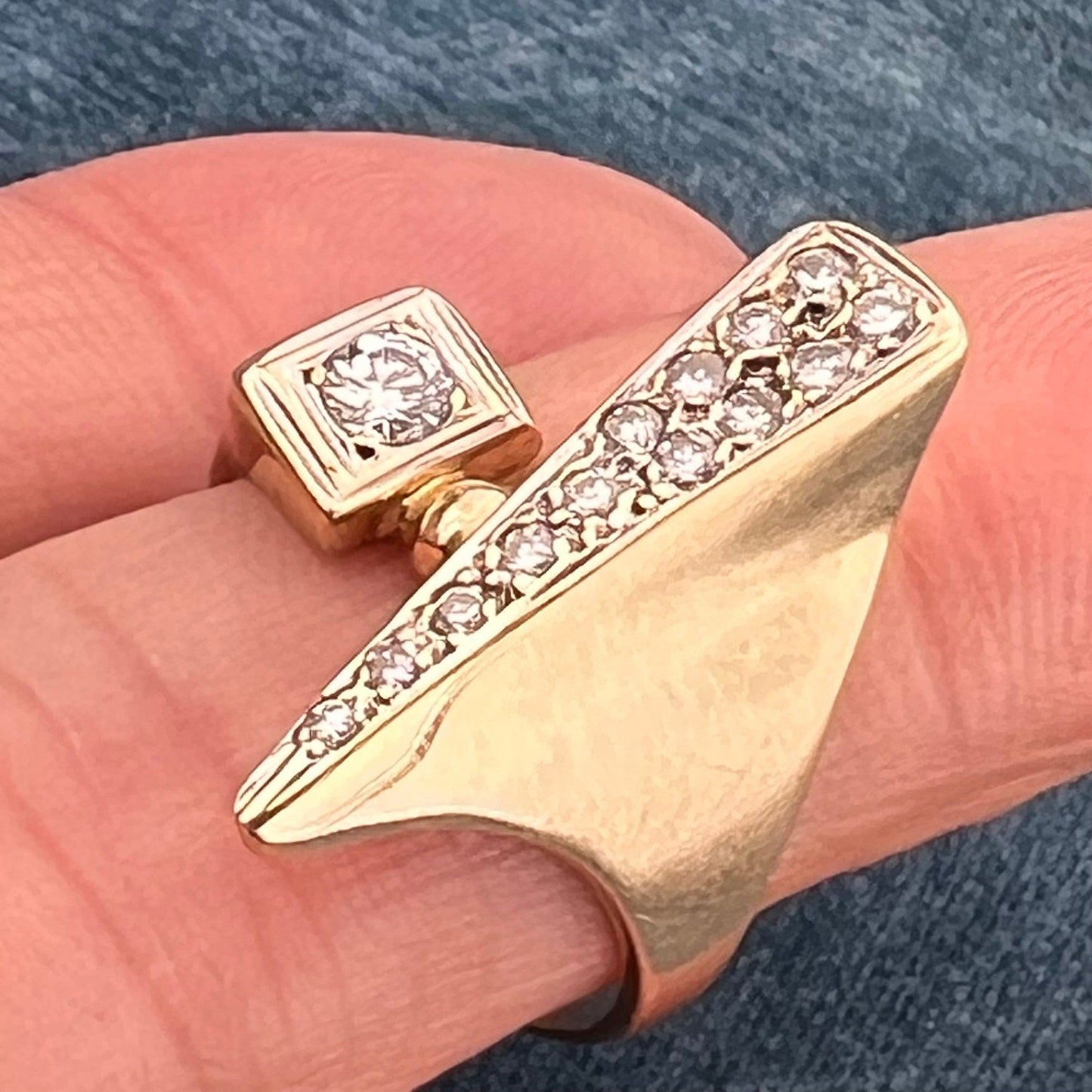 14k Gold Modernist Asymmetrical Diamond Ring. MCM Modern