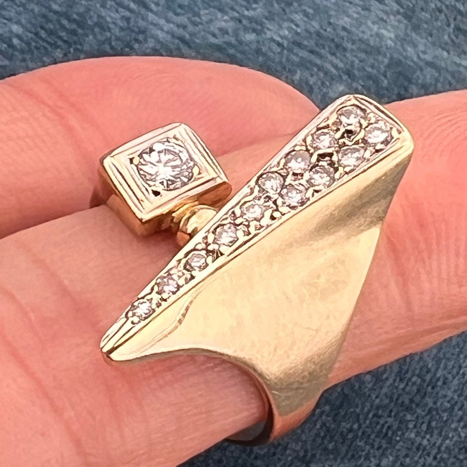 14k Gold Modernist Asymmetrical Diamond Ring. MCM Modern