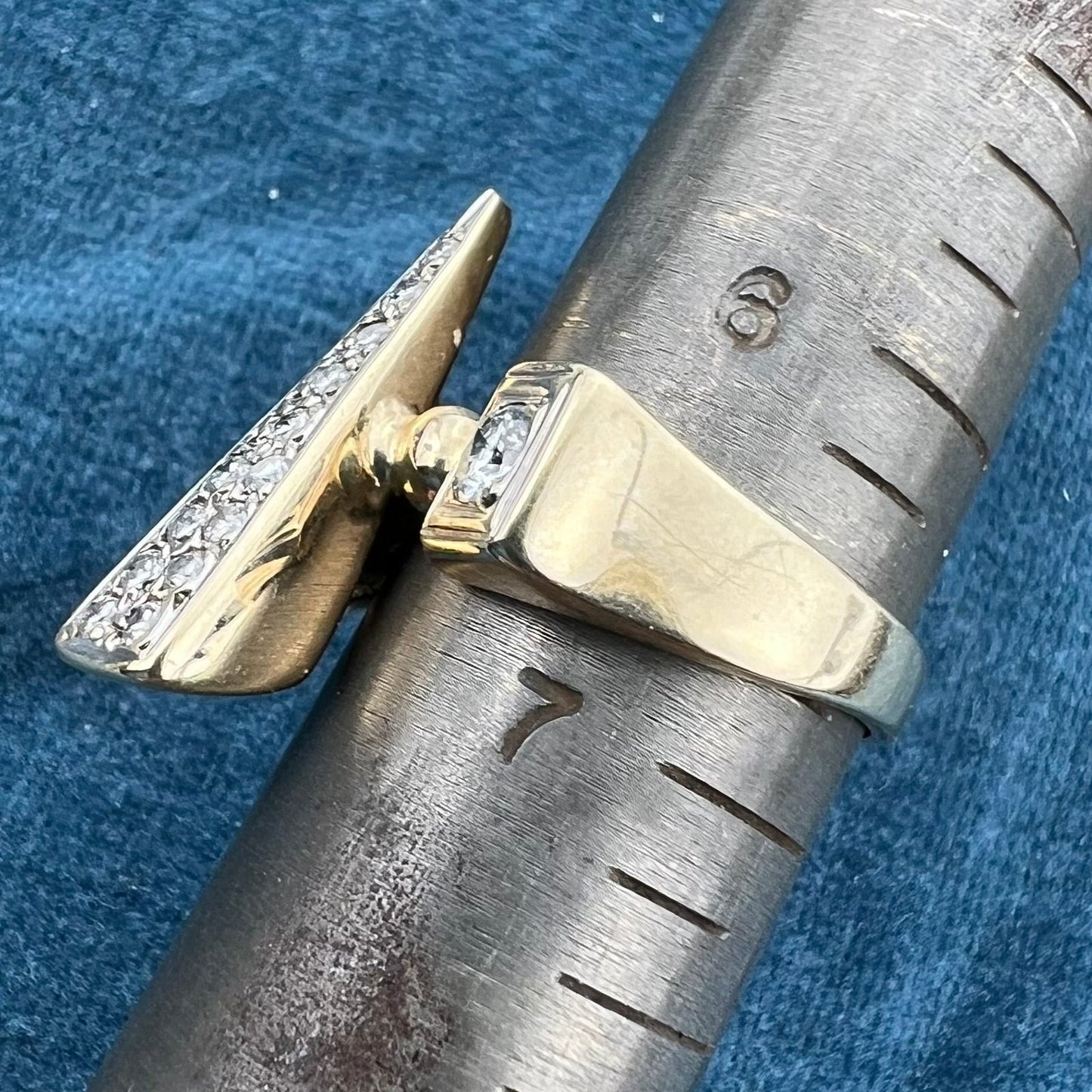 14k Gold Modernist Asymmetrical Diamond Ring. MCM Modern