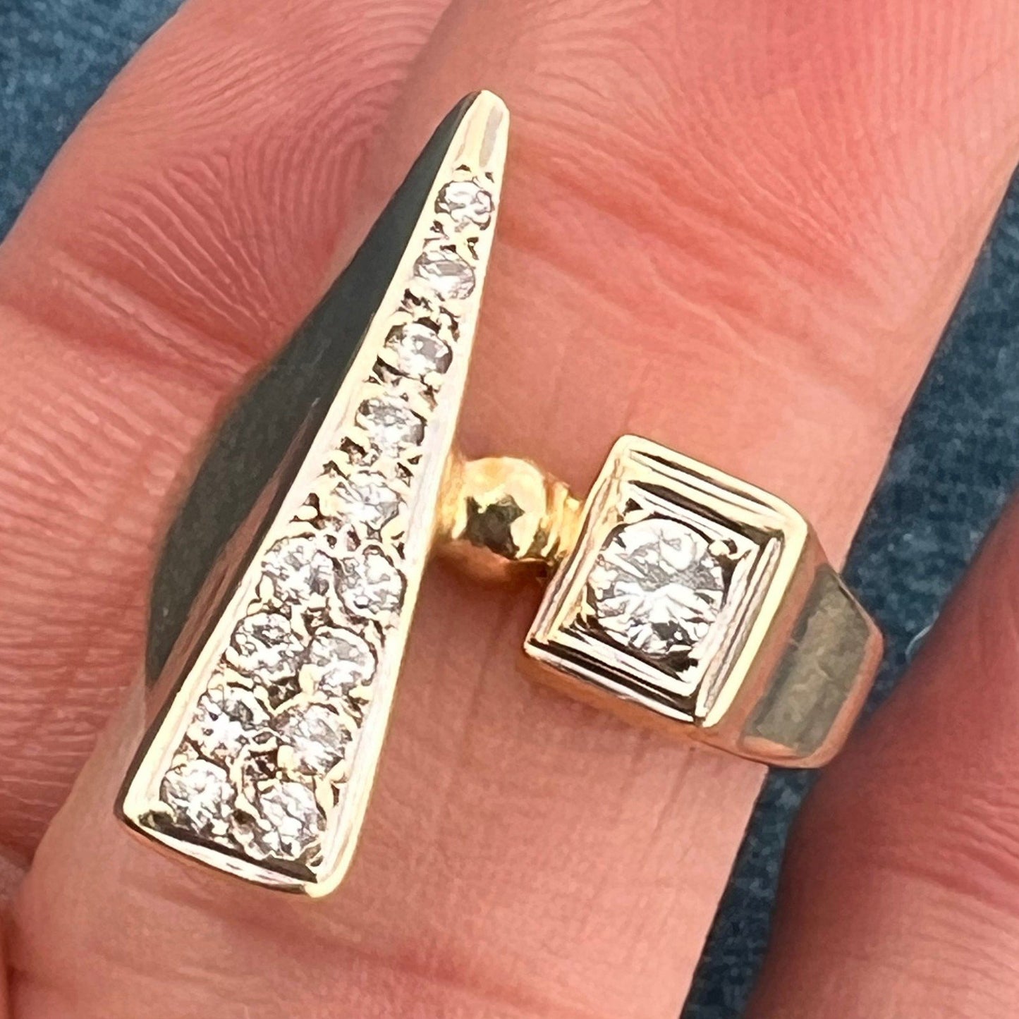 14k Gold Modernist Asymmetrical Diamond Ring. MCM Modern