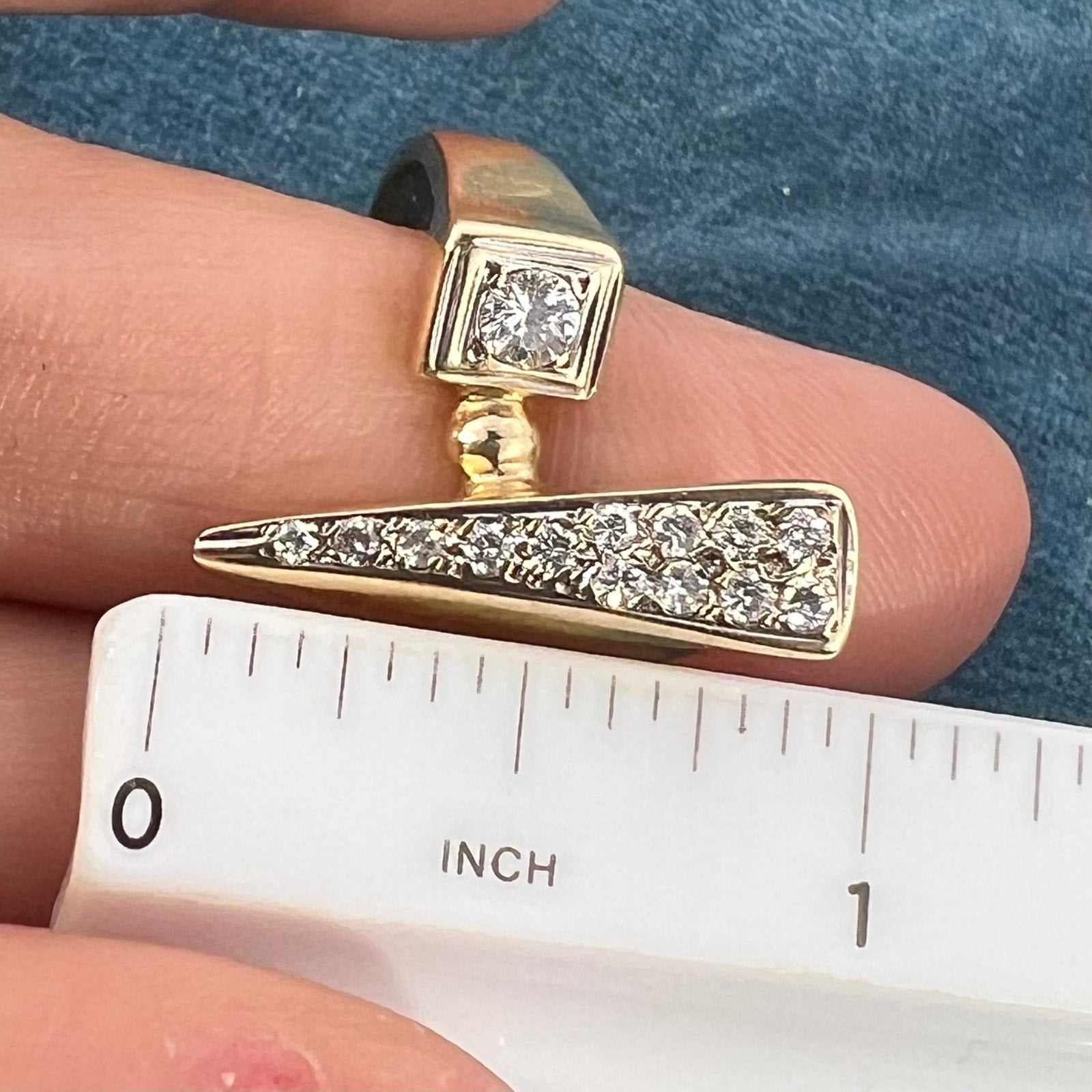 14k Gold Modernist Asymmetrical Diamond Ring. MCM Modern