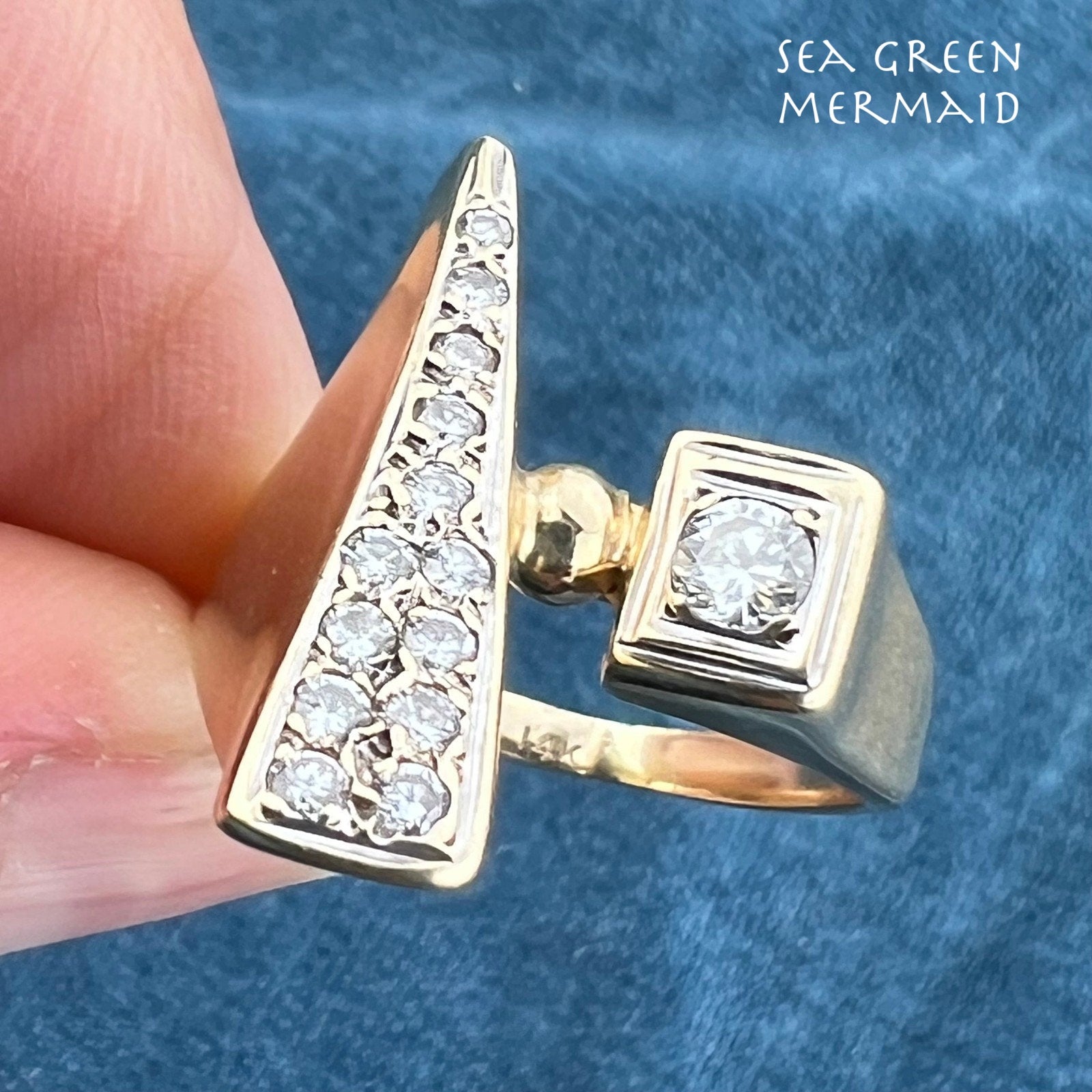 14k Gold Modernist Asymmetrical Diamond Ring. MCM Modern