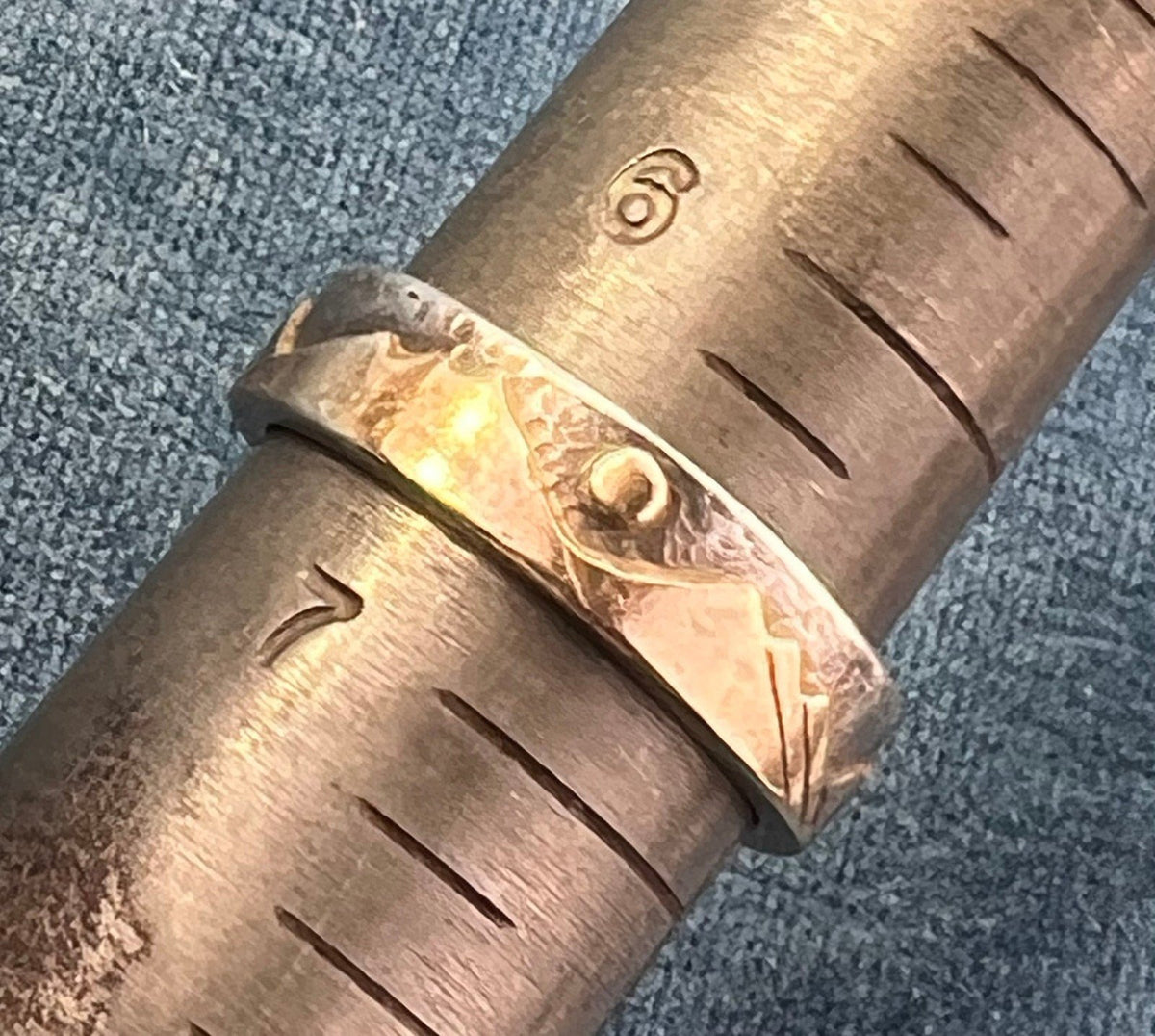 14k Gold Mountain Range + Sun on Wide Silver Band Ring. FIRTH