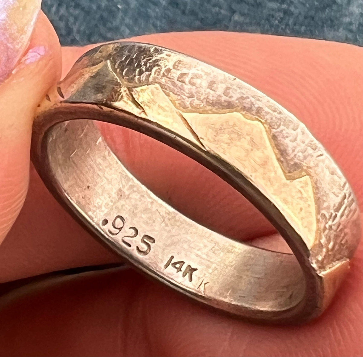 14k Gold Mountain Range + Sun on Wide Silver Band Ring. FIRTH