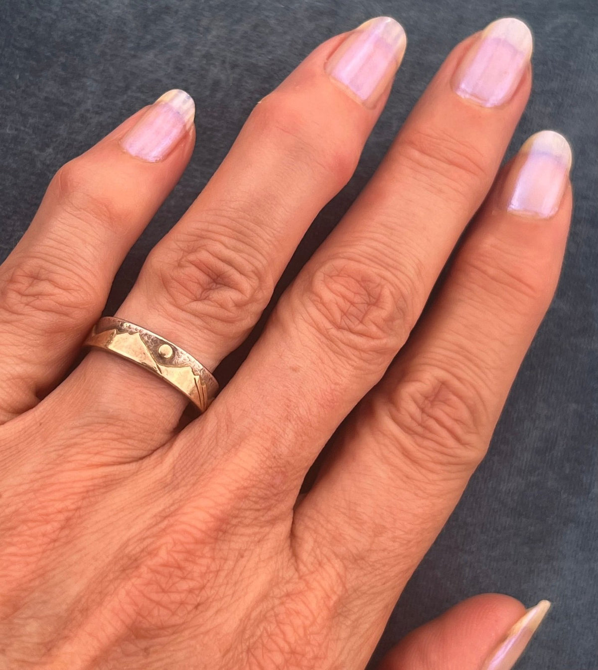 14k Gold Mountain Range + Sun on Wide Silver Band Ring. FIRTH