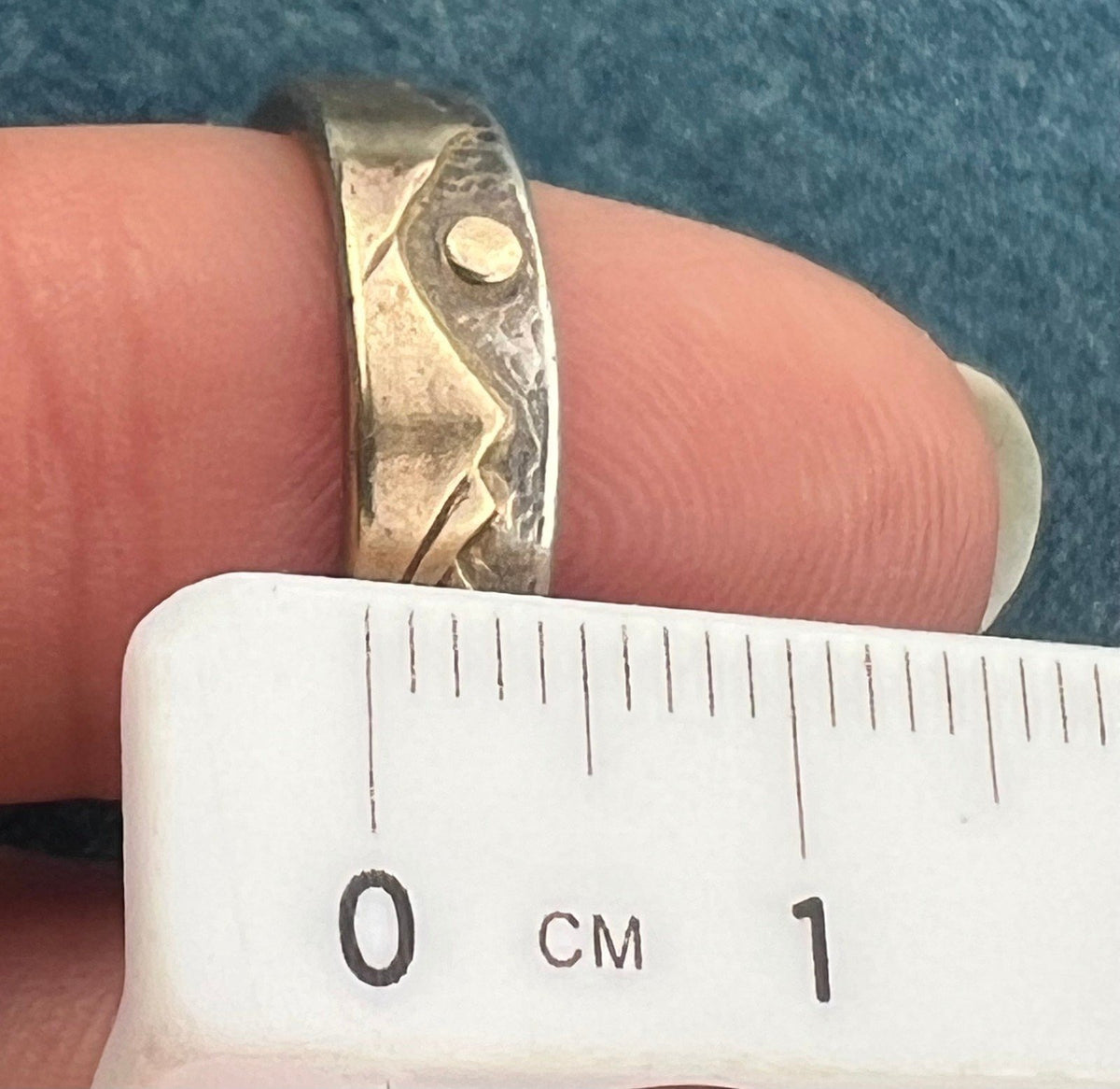 14k Gold Mountain Range + Sun on Wide Silver Band Ring. FIRTH