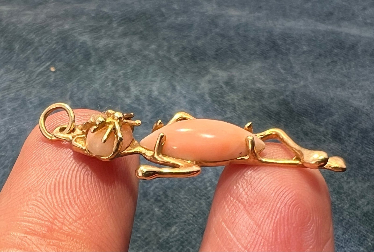 14k Gold Mr. Sassy Cat Pendant w Peach Coral Jelly Belly! 1.4"