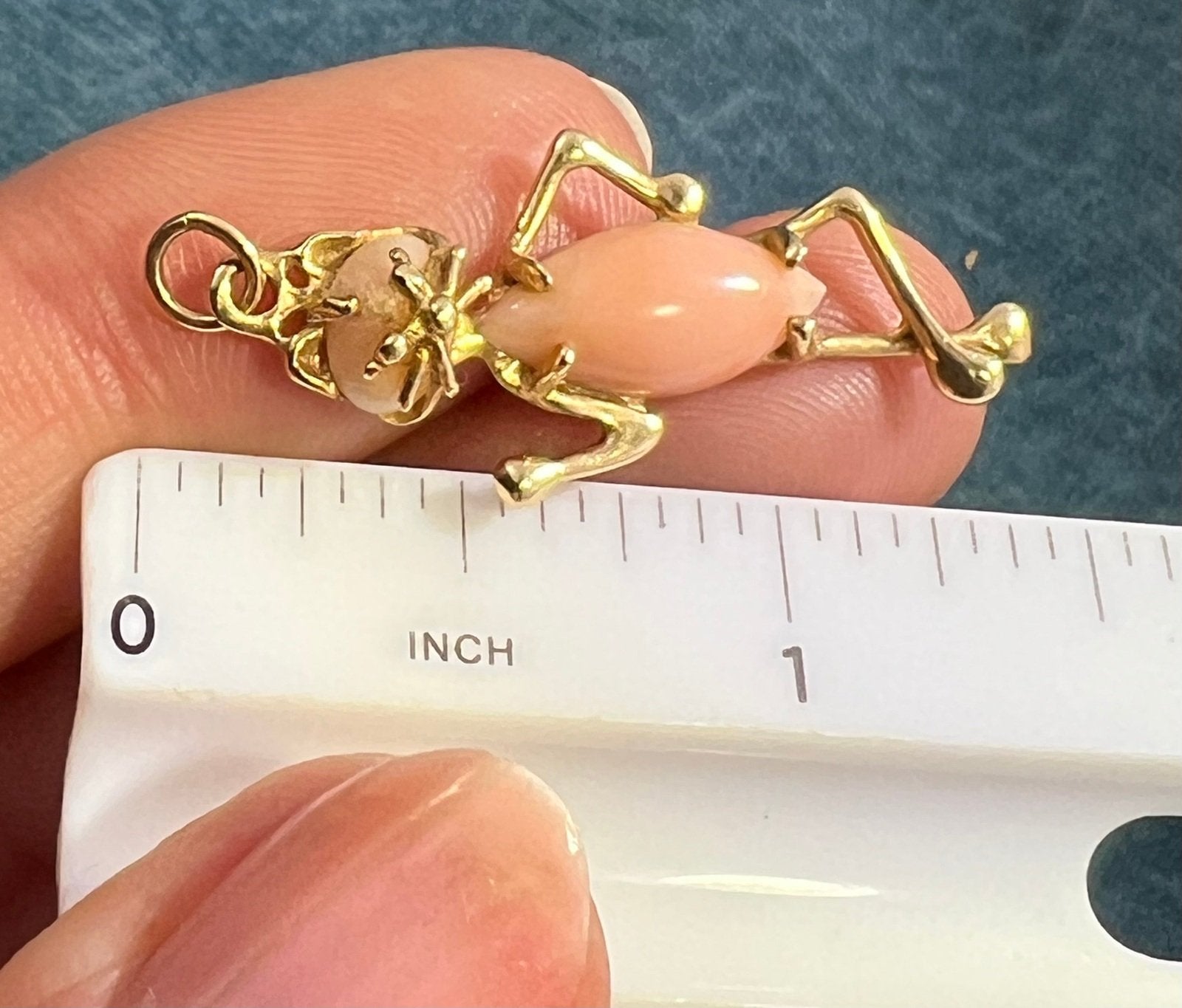 14k Gold Mr. Sassy Cat Pendant w Peach Coral Jelly Belly! 1.4"