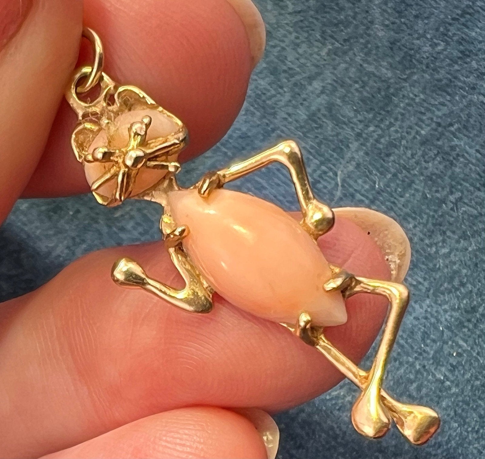 14k Gold Mr. Sassy Cat Pendant w Peach Coral Jelly Belly! 1.4"