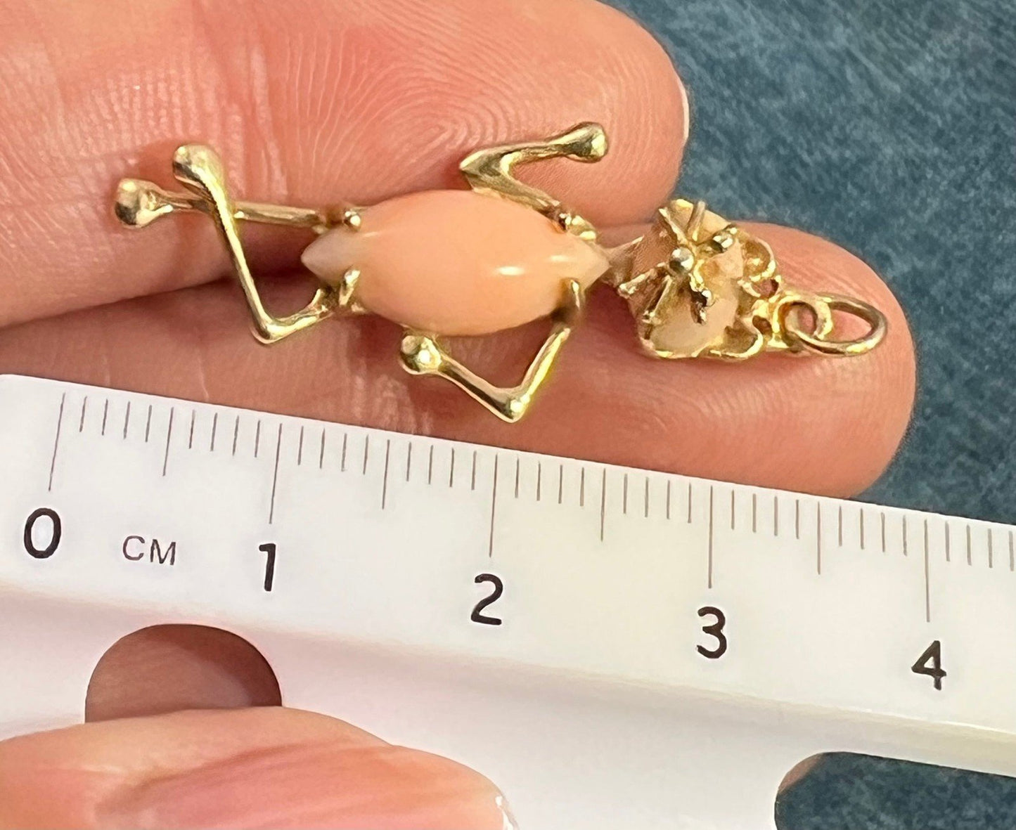14k Gold Mr. Sassy Cat Pendant w Peach Coral Jelly Belly! 1.4"